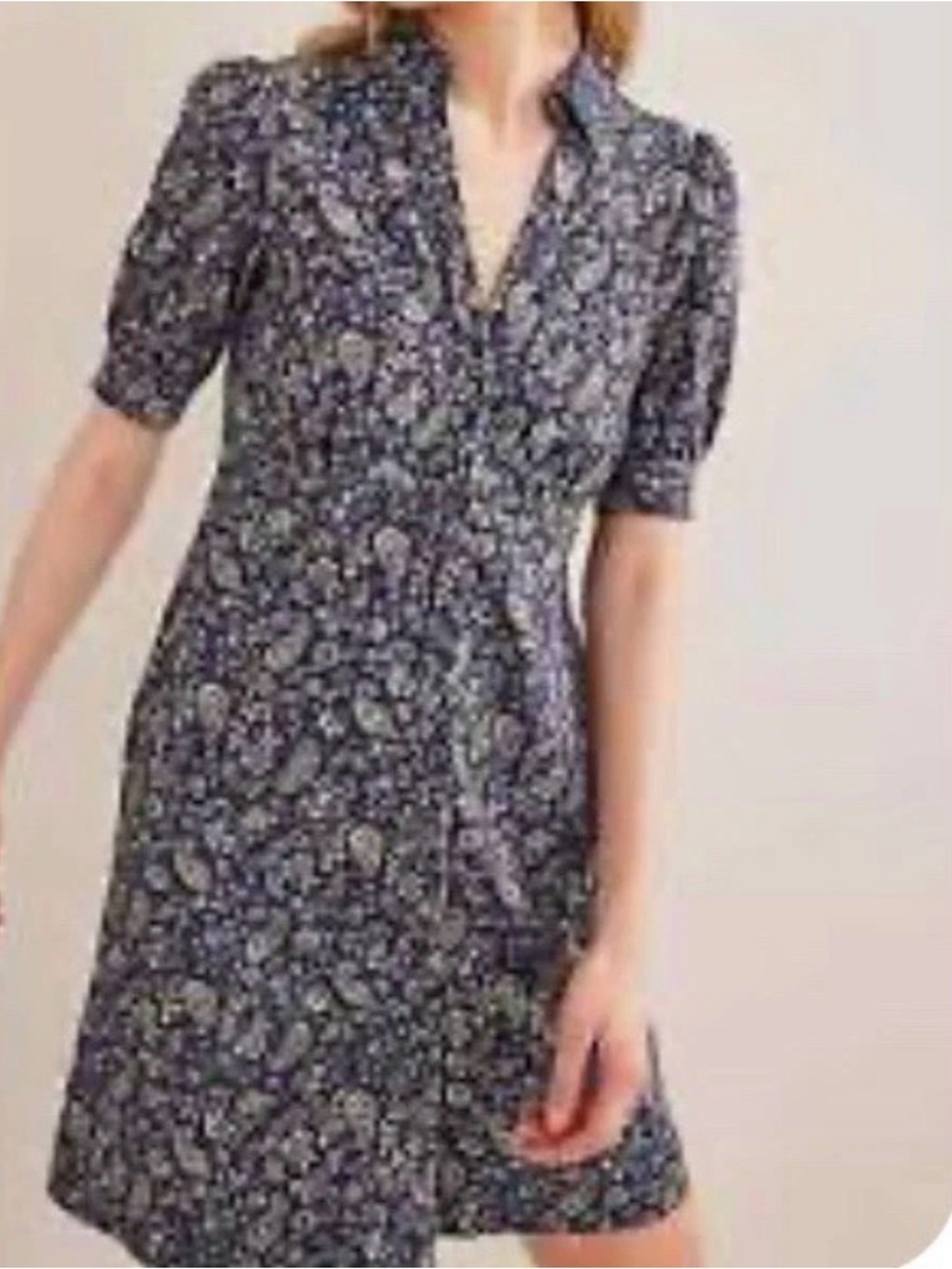 Boden Effie Dress Women’s 14 Blue Paisley Floral Collared Preppy Mini Casual - Picture 1 of 12